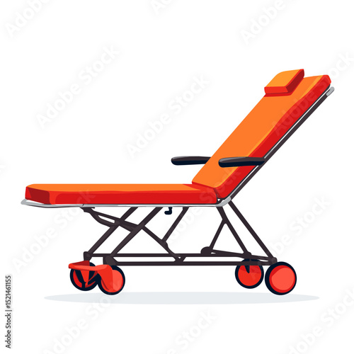 Orange Medical Stretcher Gurney for Patient Transportation on White Background in a Flat Design