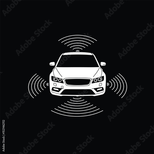 Set of Autonomous Car and Autopilot Icons. Driverless Robotic Vehicles, Smart Driving, Navigation, Eco-Friendly Electric Autos, Smart Sensors, and Distance Icons. Vector.