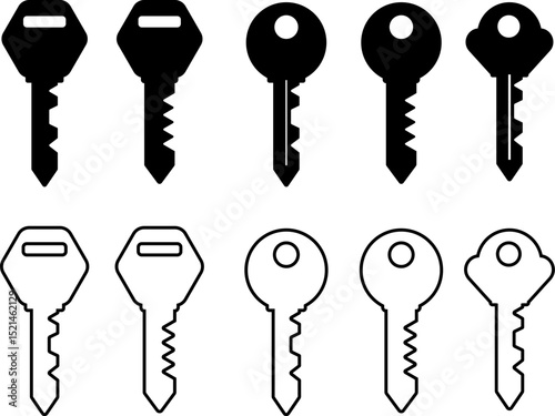 key icon set. House security sign symbol. Password symbol. Door key hole icons. Home protection sign. privacy symbols
