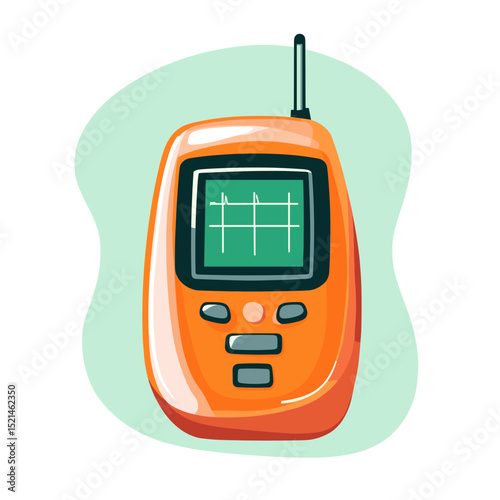 Orange Handheld Electronic Device with Antenna on Green Background Illustration