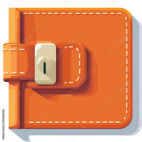 Orange Leather Wallet with White Stitching Fashion Accessory Illustration Isolated on White Background