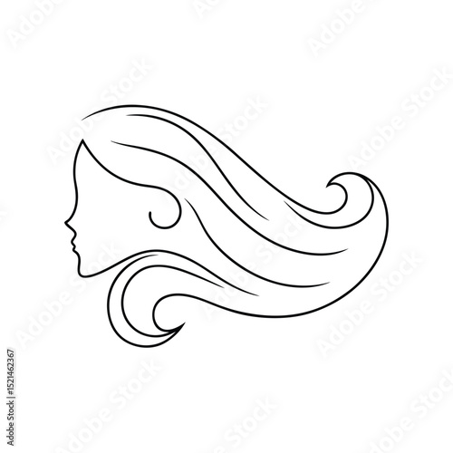 Woman profile continuous line drawing long flowing hair