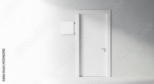Minimalist White Door Set Against Clean Plain Wall in Modern Interior Space.