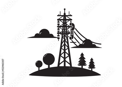 Mobile Tower Icon, Telephone Tower Silhouette Vector