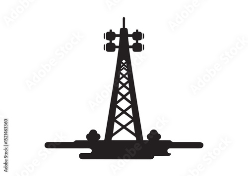 Mobile Tower Icon, Telephone Tower Silhouette Vector