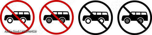 no car icon set. Parking prohibited symbol. Car ban. No parking. indicating vehicle prohibition restriction. Red prohibition sign. Stop sign
