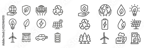 Symbols for sustainability and environmental protection in a minimalistic design showcasing renewable energy concepts