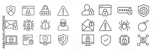 Security icons depicting online safety measures and threats in a digital workspace setting