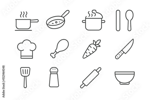Culinary tools and ingredients displayed to illustrate cooking process in a kitchen setting