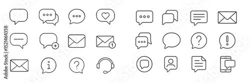 Communication icons representing various messaging formats and interactions commonly used in digital platforms