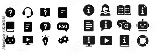 Icons representing assistance and information resources for technology and customer support
