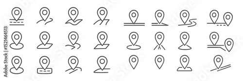 Collection of minimalistic location pins designed for mapping and navigation in various settings and backgrounds