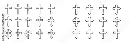 Collection of various cross designs used for religious and artistic expression in graphic design projects