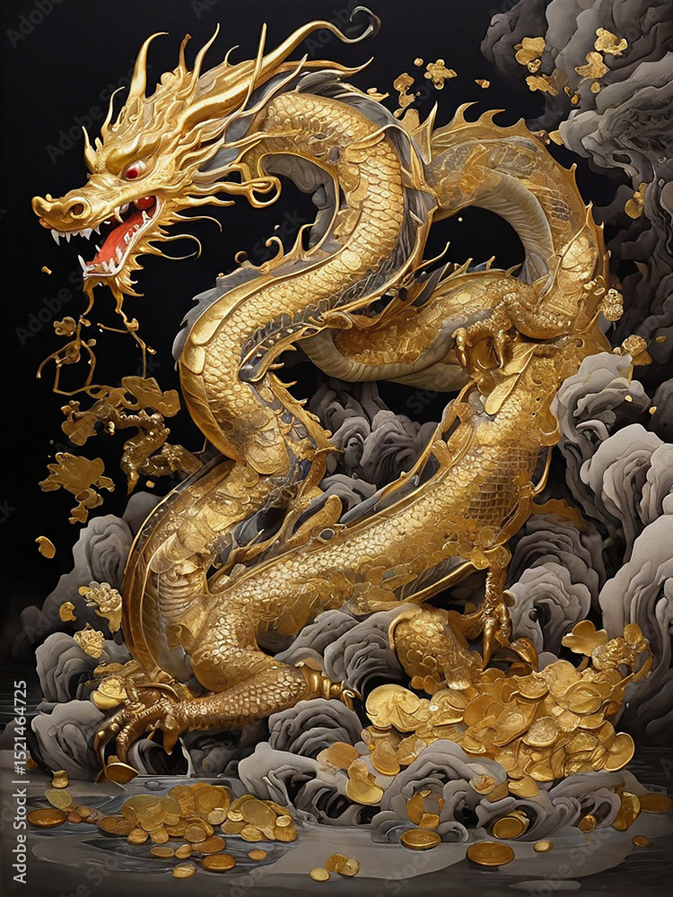Obraz premium golden dragon statue
