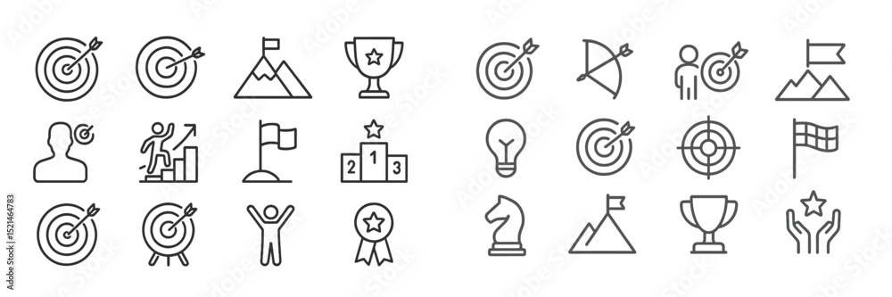 Fototapeta premium Icons representing goals, achievements, and success in personal and professional development across various activities and competitions