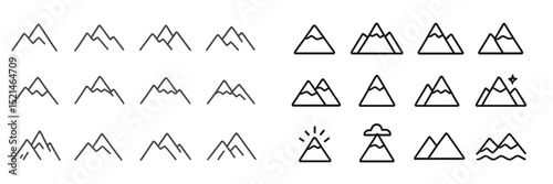 Mountain silhouettes and icons arranged in a creative pattern during a bright daytime