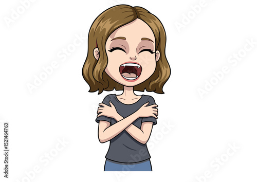 Joyful Laughter A Girl's Uncontrollable, Heartfelt Giggle; A Cartoon Illustration of Pure Happiness and Delight, Expressing Genuine Emotion and Mirth