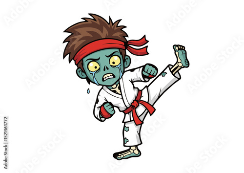 Weeping Zombie Karate Kid A Spooky and Hilarious Cartoon Illustration