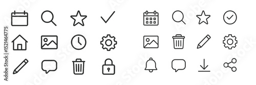 Icon collection showcasing various symbols for everyday activities and functions in a minimalistic style