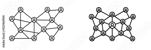 Network diagrams illustrating connections among individuals in social interactions and relationships across various scenarios