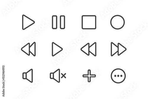 Collection of playback and audio control icons commonly used in multimedia applications