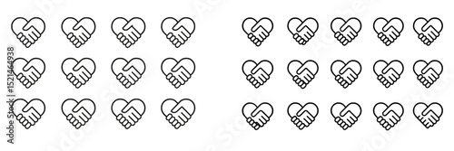 Heart and hand illustrations symbolizing unity and support in a creative pattern on a white background