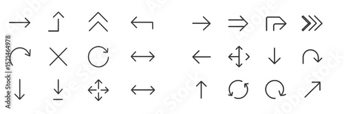 Various directional arrows and symbols arranged in a grid pattern on a plain background for design purposes