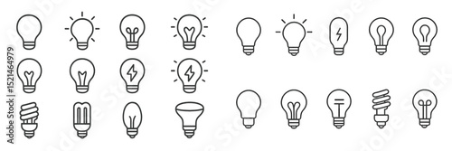 Various light bulb designs and types displayed in a grid format for comparison and inspiration in product development