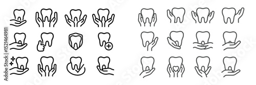 Various minimalist tooth icons showcasing dental health concepts in a simple and engaging style