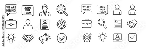 Icons representing recruitment and job opportunities in a modern workplace setting