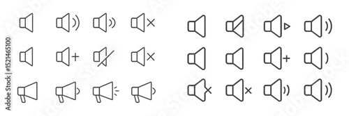 Different sound icons representing volume control options, such as mute, increase, and decrease, displayed in a grid format for easy understanding