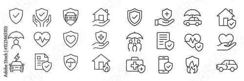 Variety of protection icons for services such as health, home, auto, and life displayed in a clean layout