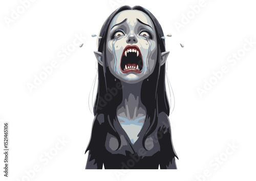 A Distraught Vampire Girl Weeping Bitterly A Digital Painting of a Gothic Horror Character Illustration