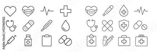 Medical icons representing healthcare concepts and tools for various applications in a modern design