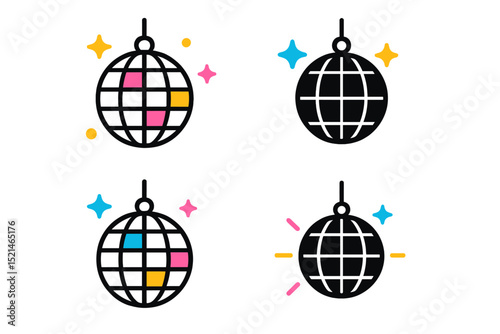 Colorful disco ball icons representing lively atmosphere and celebration suitable for digital design projects