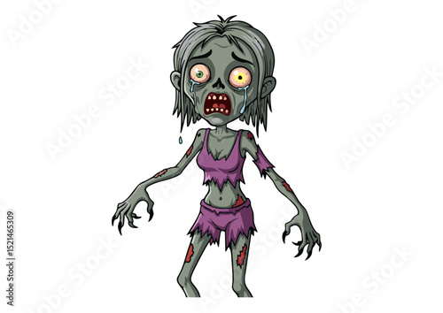 Horrifying Zombie Girl Illustration Spooky Halloween Cartoon Character Design, Undead Female Monster Art