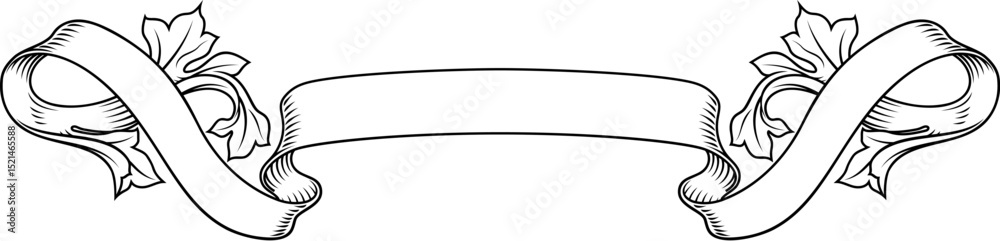 Naklejka premium A scroll with filigree medieval crest coat of arms heraldic style pattern motif. In a vintage woodcut etching style.