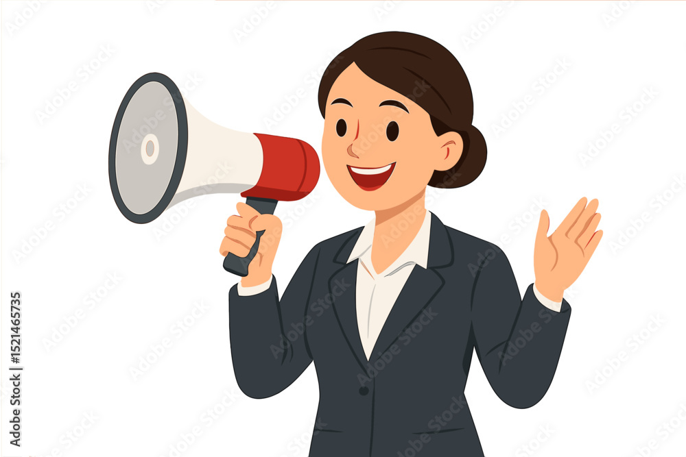 Engaging speaker with a megaphone addressing an audience in a professional setting Engaging speaker with a megaphone addressing an audience in a professional setting