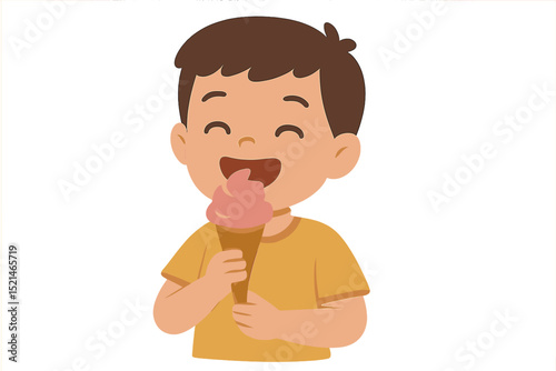Child enjoys ice cream cone while smiling happily in a bright and cheerful setting during a sunny day