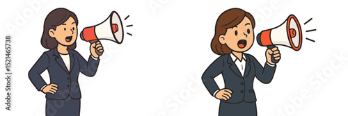 Businesswoman using a megaphone to communicate important messages during a conference or meeting event