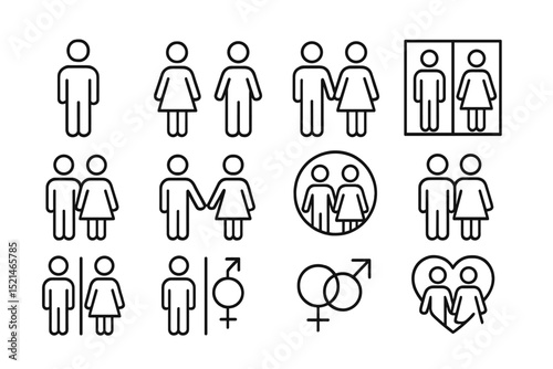 Various symbols representing gender, relationships, and inclusivity displayed in a simple, monochromatic design