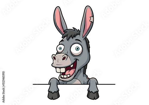 Hilarious Cartoon Donkey Peeking Over a Sign Fun, Whimsical, and Playful Illustration of a Happy Donkey Character