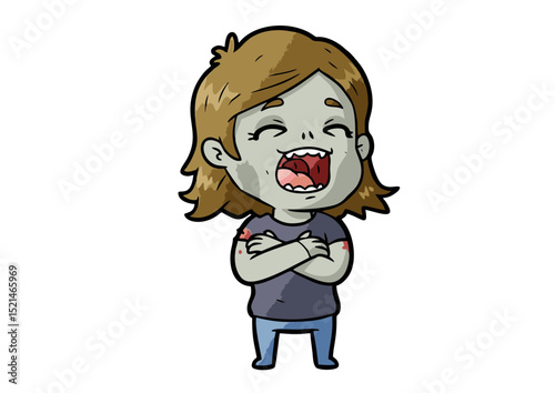 Hilarious Cartoon Zombie Girl Illustration Spooky Cute Undead Character Design for Halloween, Horror, and Funny Projects