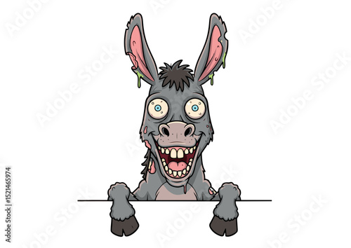 Undead Donkey Illustration Spooky, Funny Zombie Cartoon Animal Design - Perfect for Halloween, Horror, or Dark Humor Projects
