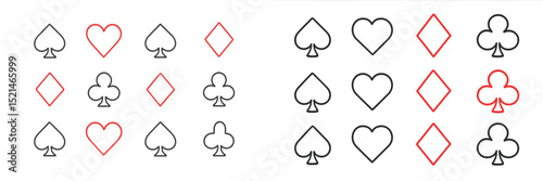 Playing card symbols arranged in a grid, showcasing hearts, diamonds, clubs, and spades in black and red colors