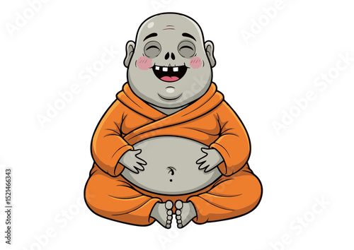 Adorable Zombie Monk Illustration Cartoon Character Design of a Happy Undead Buddhist Monk in Meditation Pose