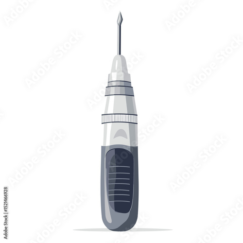Isolated Gray and White Medical Syringe with Needle for Injection Vaccine or Treatment on Clean White Background