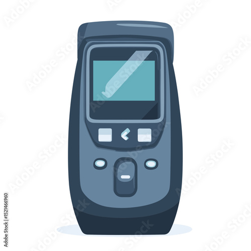 Isolated Gray Pixel Art Scanner Device Featuring Light Blue Screen and Navigation Buttons on a White Background