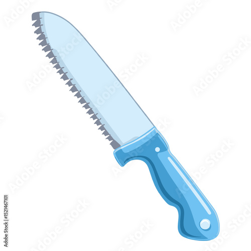Isolated Light Blue Pixel Art Saw with Serrated Edge for Cutting on White Background