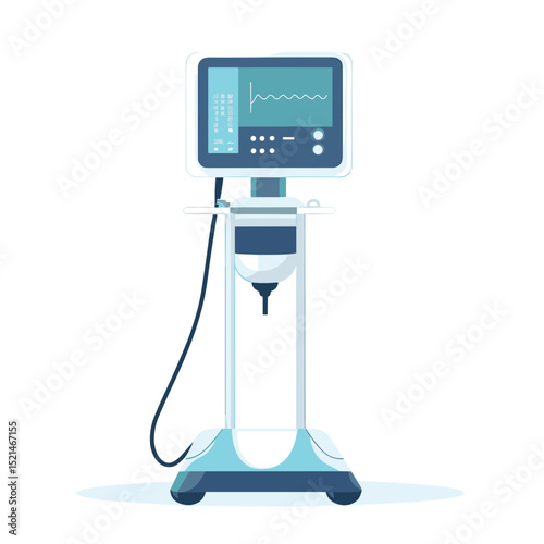Isolated Medical Ventilator with Display on White Background Medical Device Used in Hospitals and Emergency Care Giving Oxygen Support